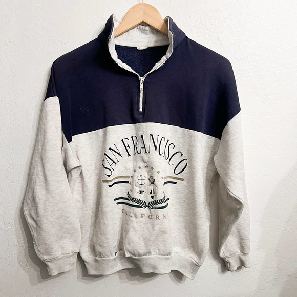 Vintage San Francisco Tourist Vacation Zip Pullover Small Medium 90s Nautical - Picture 1 of 16